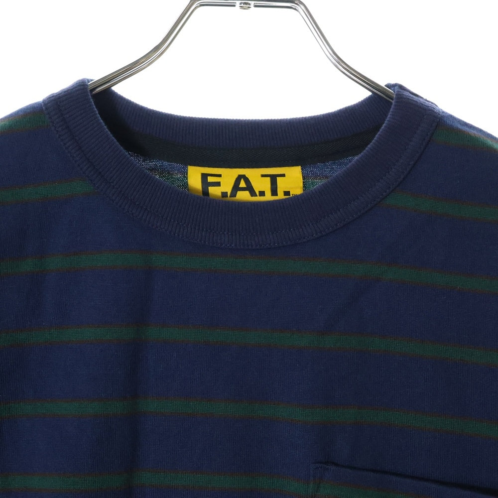 FAT(エフエーティー) ポケットロゴ刺繍 クルーネック ボーダー 長袖Tシャツ カットソー ネイビー/グリーン F32420-CT21-AB
