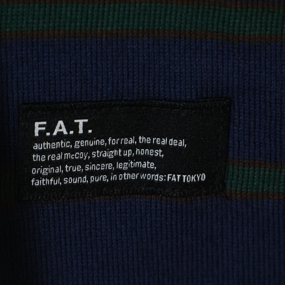 FAT(エフエーティー) ポケットロゴ刺繍 クルーネック ボーダー 長袖Tシャツ カットソー ネイビー/グリーン F32420-CT21-AB