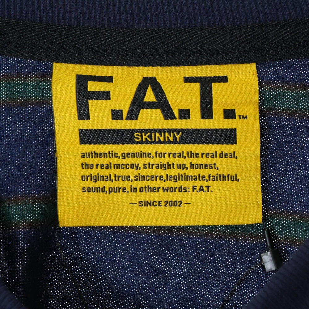 FAT(エフエーティー) ポケットロゴ刺繍 クルーネック ボーダー 長袖Tシャツ カットソー ネイビー/グリーン F32420-CT21-AB