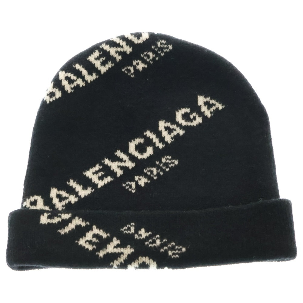 BALENCIAGA(バレンシアガ) ロゴ総柄 ウールビーニー ニット帽 ブラック 479920 T1380