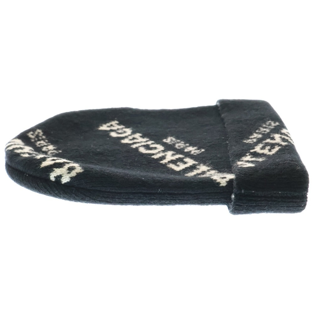 BALENCIAGA(バレンシアガ) ロゴ総柄 ウールビーニー ニット帽 ブラック 479920 T1380