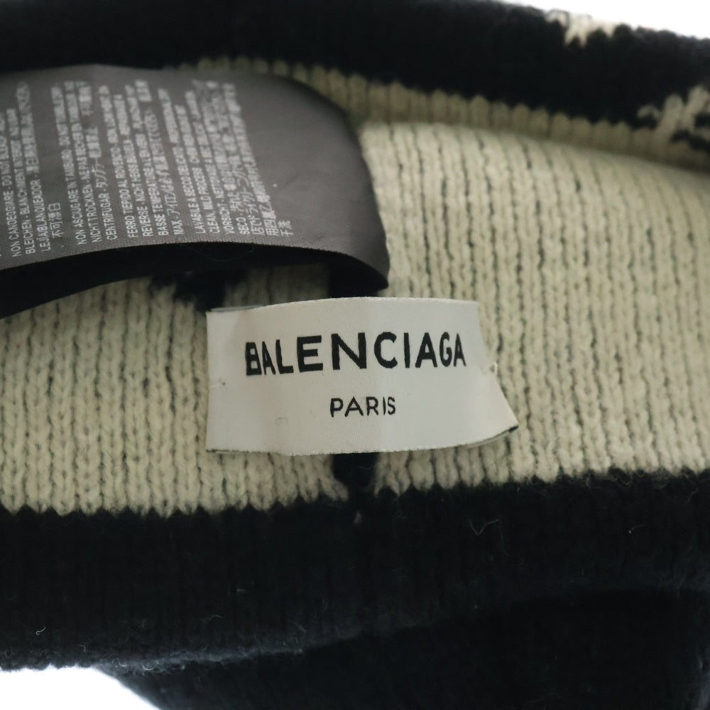 BALENCIAGA(バレンシアガ) ロゴ総柄 ウールビーニー ニット帽 ブラック 479920 T1380