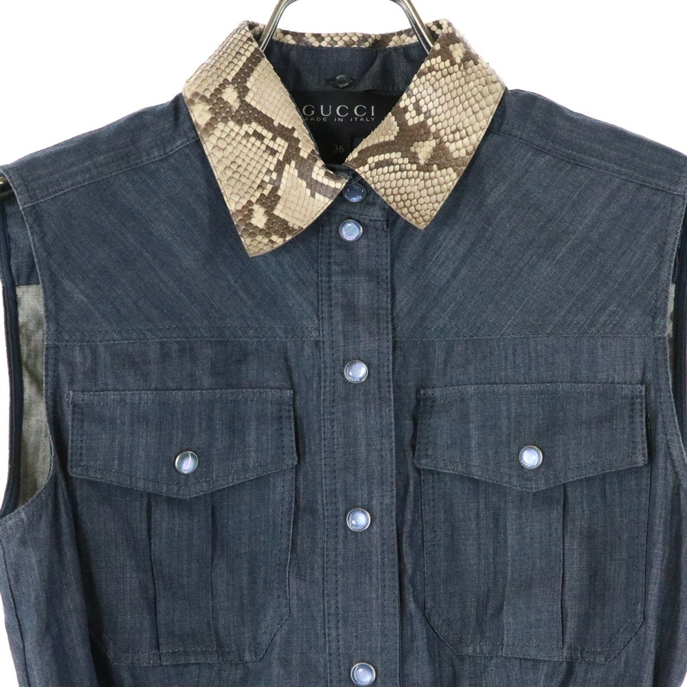 GUCCI(グッチ) ノースリーブ ドレス クロコ インディゴ 377539