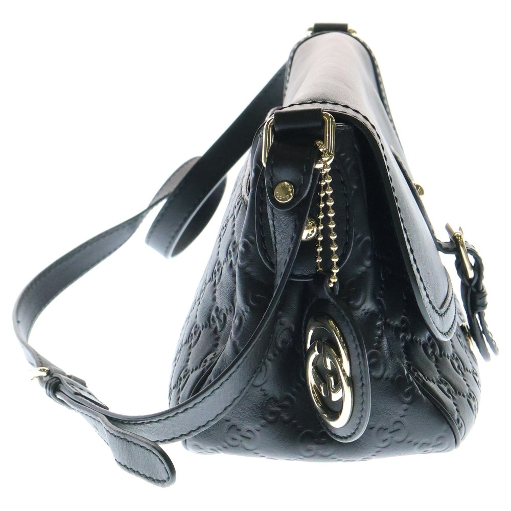 GUCCI(グッチ) GGロゴ ゴールド金具 レザーショルダーバッグ ブラック 308452