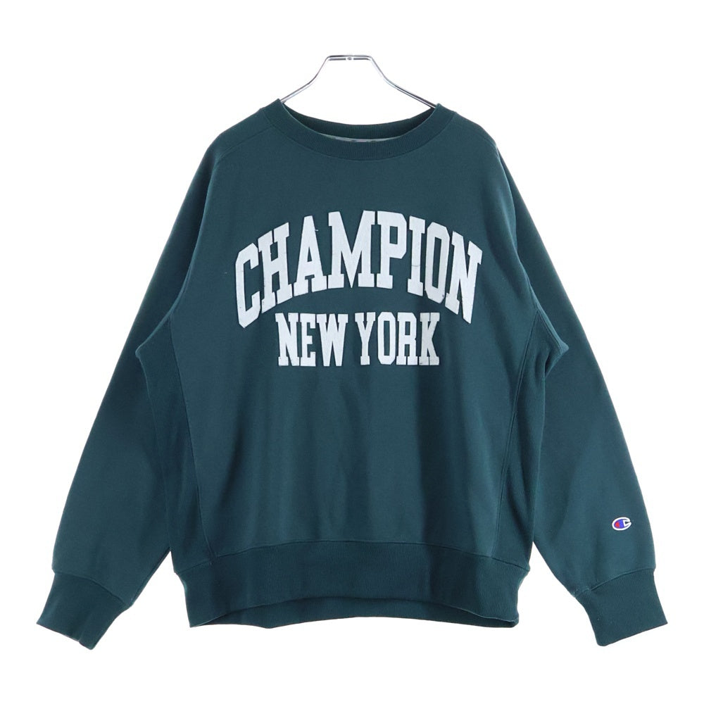 CHAMPION(チャンピオン) カレッジロゴワッペン クルーネック コットン 長袖スウェット トレーナー グリーン C3-YG002