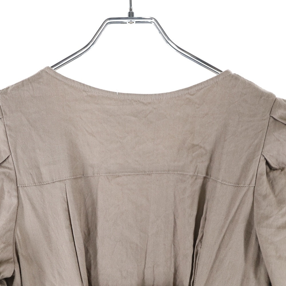 NO BRAND(ノーブランド) リネン 半袖 ロングワンピース ブラウン