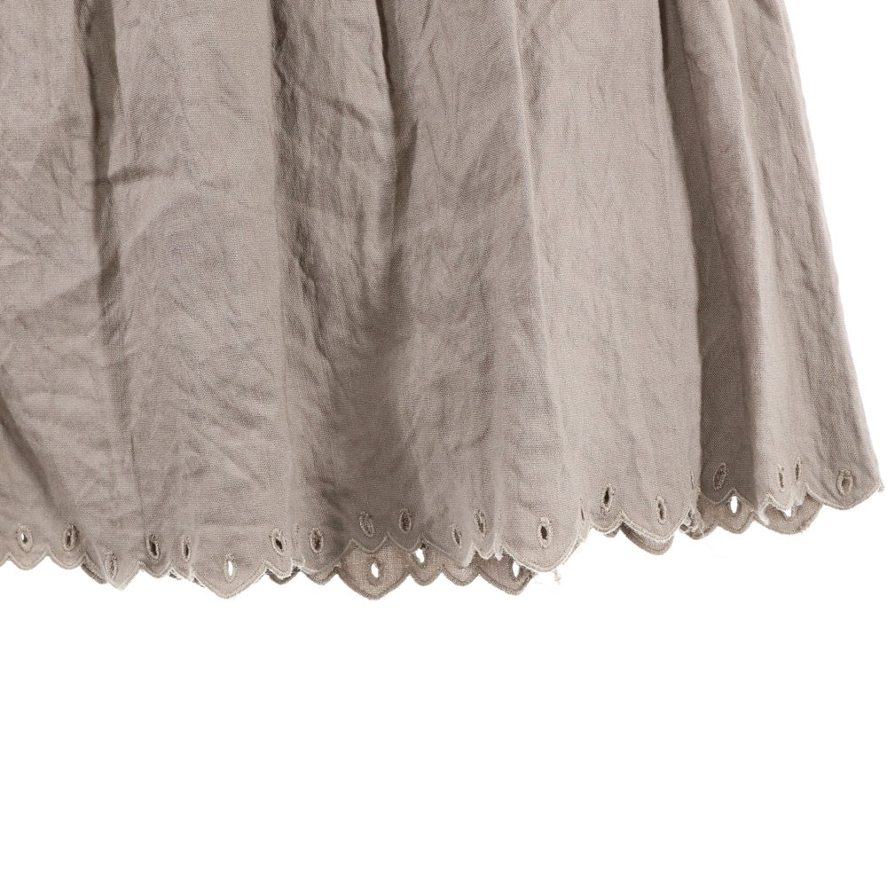 NO BRAND(ノーブランド) リネン 半袖 ロングワンピース ブラウン