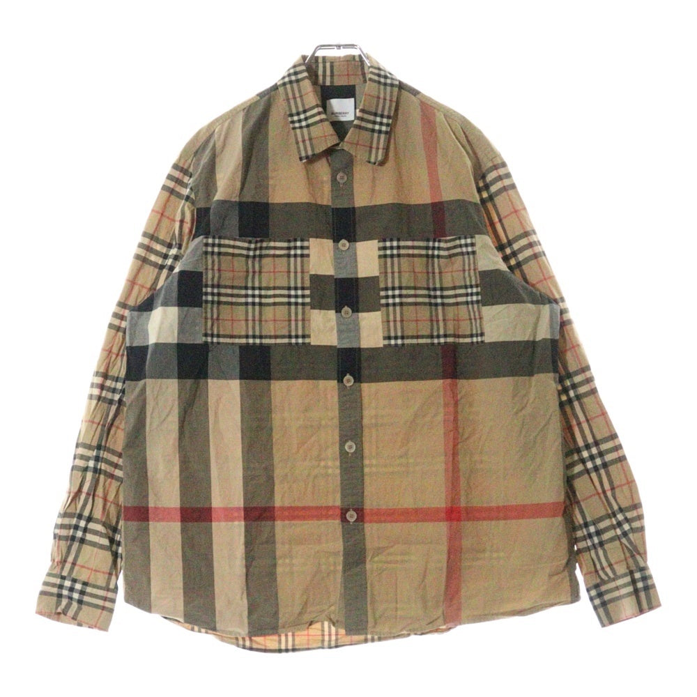 BURBERRY(バーバリー) 20AW パッチワーク クレイジーパターン ノバチェック 長袖シャツ ベージュ 8032268