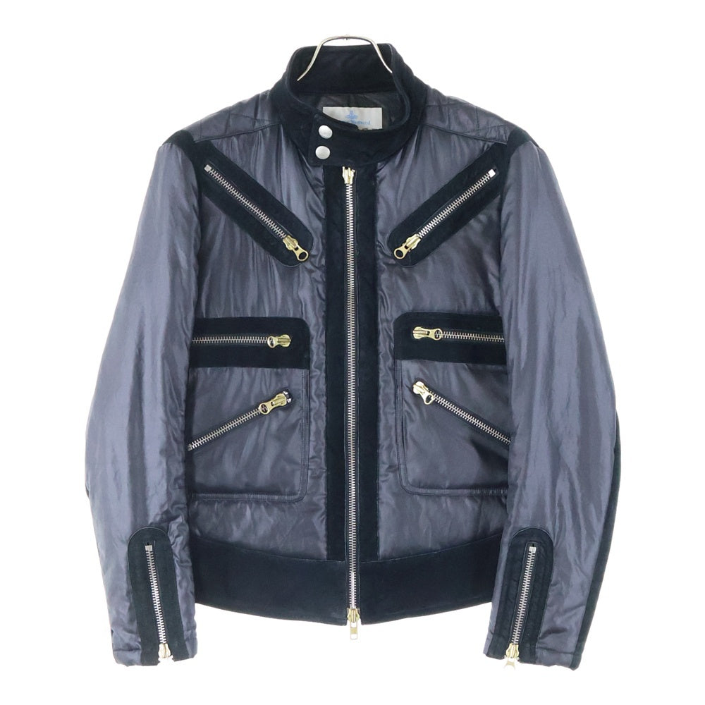 Vivienne Westwood MAN(ヴィヴィアンウエストウッドマン) Union Jack Jacket ユニオンジャック スウェード切替 中綿 ジップアップ ジャケット ブラック 4345-1503