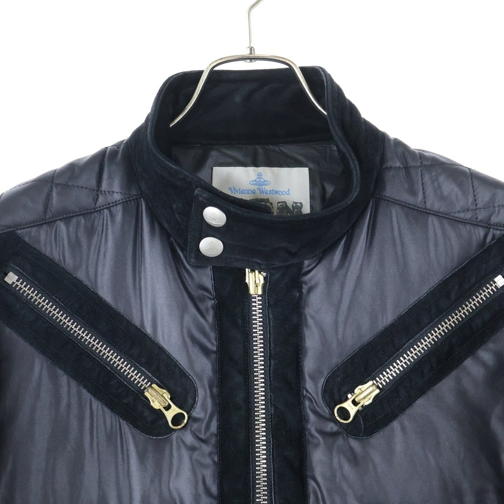 Vivienne Westwood MAN(ヴィヴィアンウエストウッドマン) Union Jack Jacket ユニオンジャック スウェード切替 中綿 ジップアップ ジャケット ブラック 4345-1503