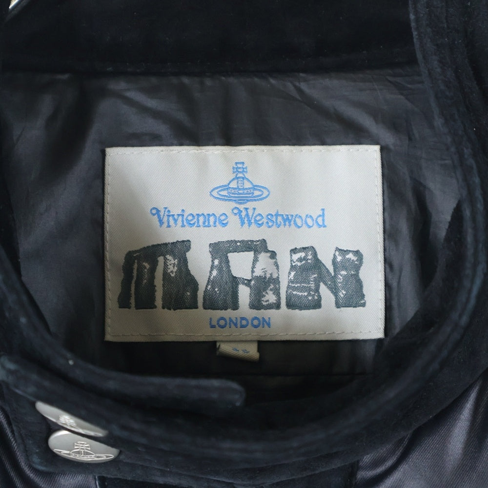 Vivienne Westwood MAN(ヴィヴィアンウエストウッドマン) Union Jack Jacket ユニオンジャック スウェード切替 中綿 ジップアップ ジャケット ブラック 4345-1503