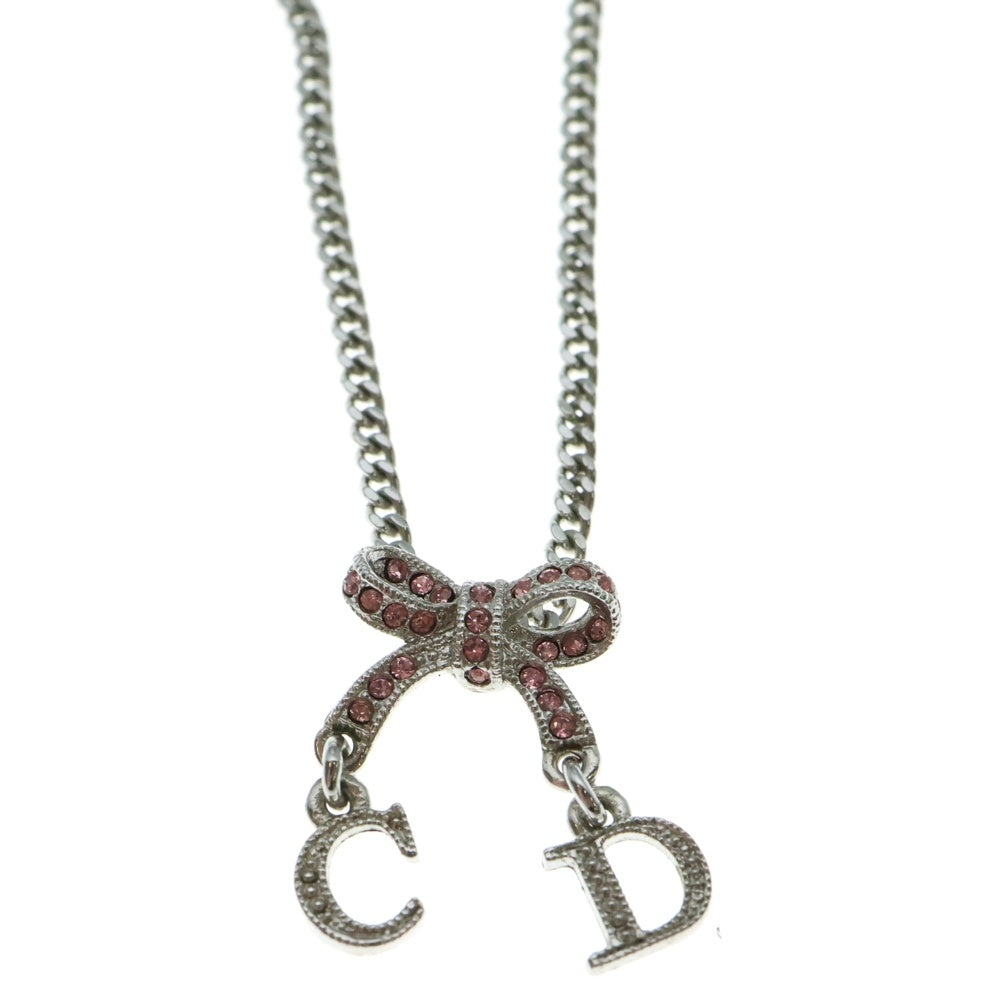 Christian Dior(クリスチャンディオール) リボン カラーストーン ネックレス ペンダント シルバー