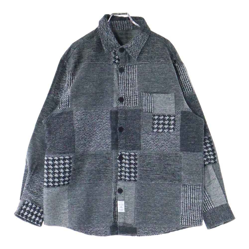 NO BRAND(ノーブランド) カラーブロック 長袖シャツ ロングスリーブ グレー