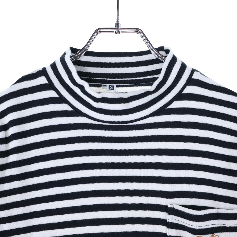 NO BRAND(ノーブランド) CROCODILE モックネック 長袖Tシャツ ブラック/ホワイト