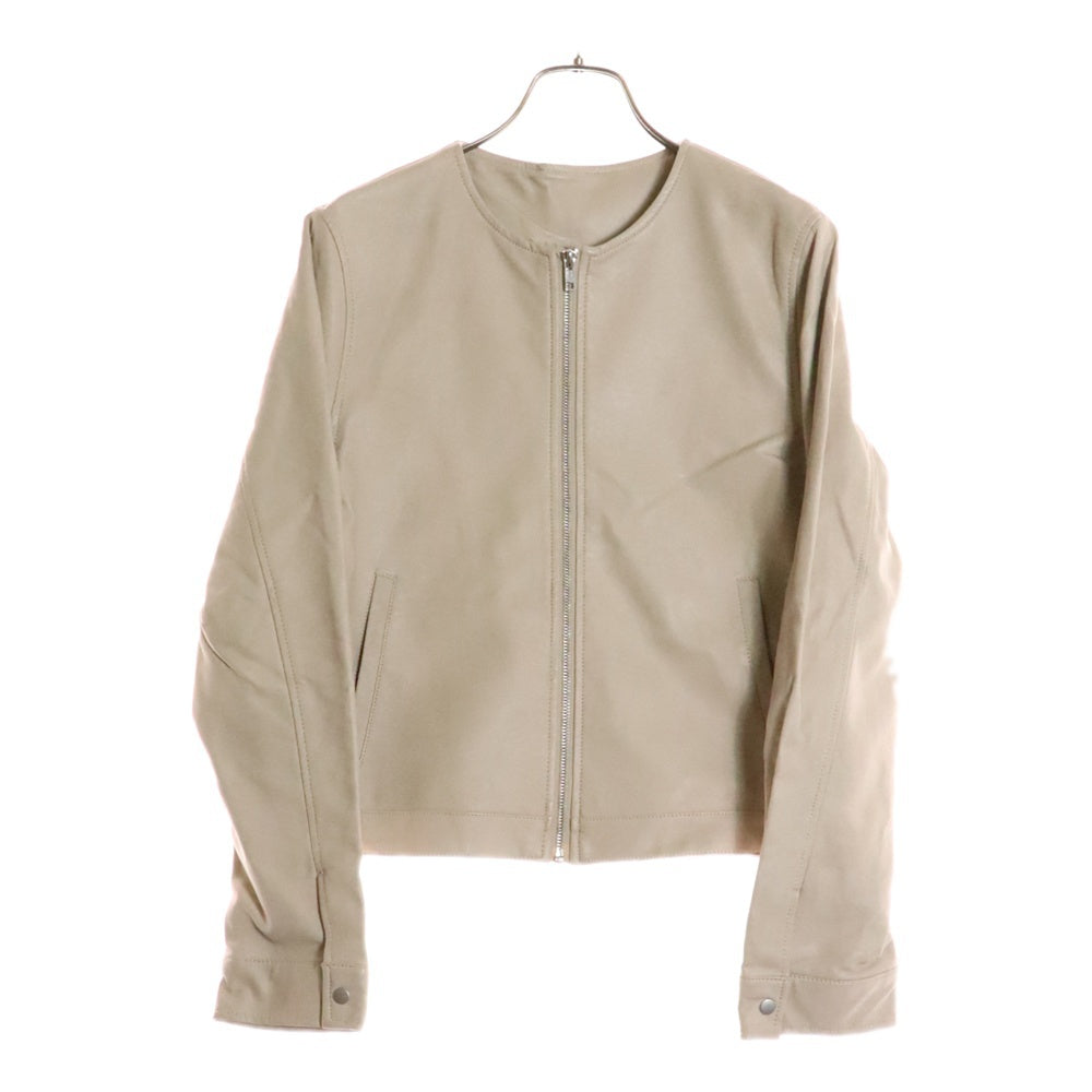 NO BRAND(ノーブランド) レザージャケット クルーネック ベージュ