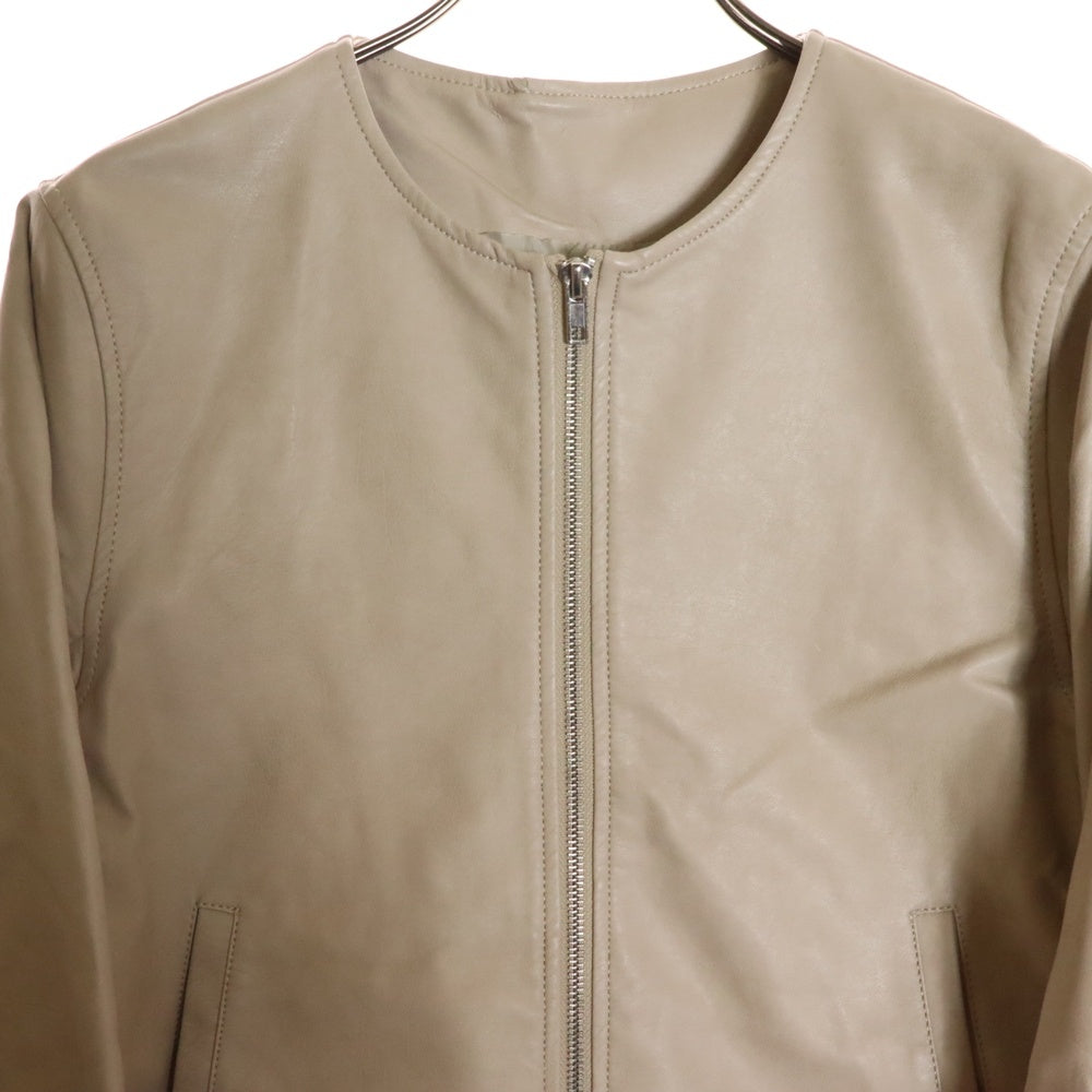 NO BRAND(ノーブランド) レザージャケット クルーネック ベージュ