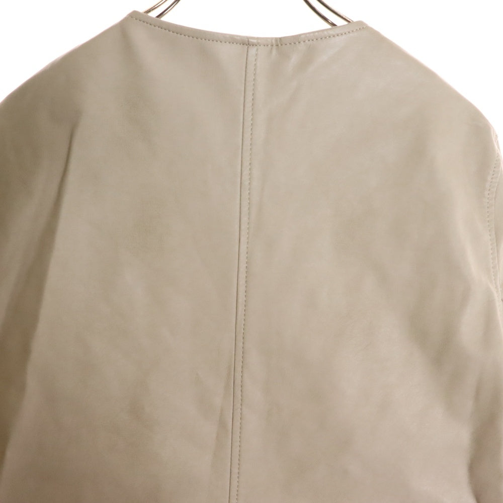 NO BRAND(ノーブランド) レザージャケット クルーネック ベージュ