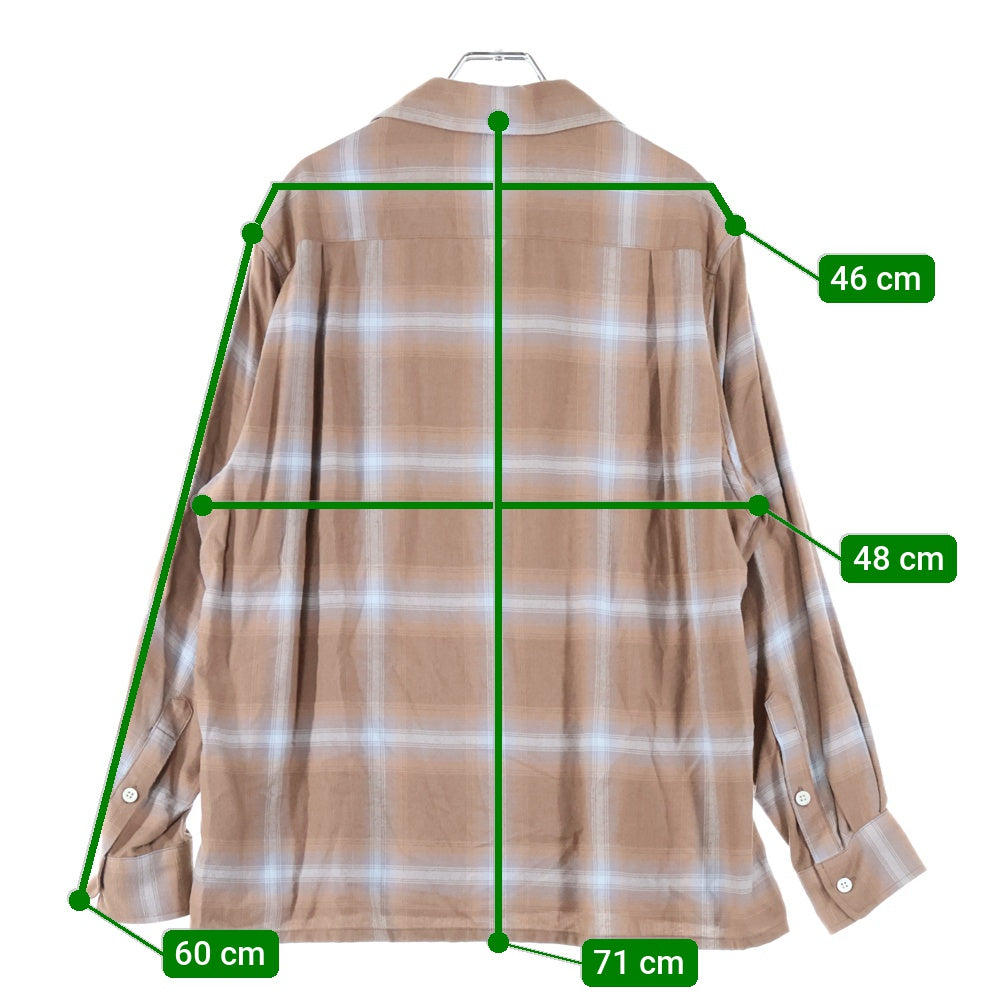 WACKO MARIA(ワコマリア) 22AW OMBRAY CHECK OPEN COLLAR SHIRT L/S オンブレチェック オープンカラー 長袖シャツ ブラウン