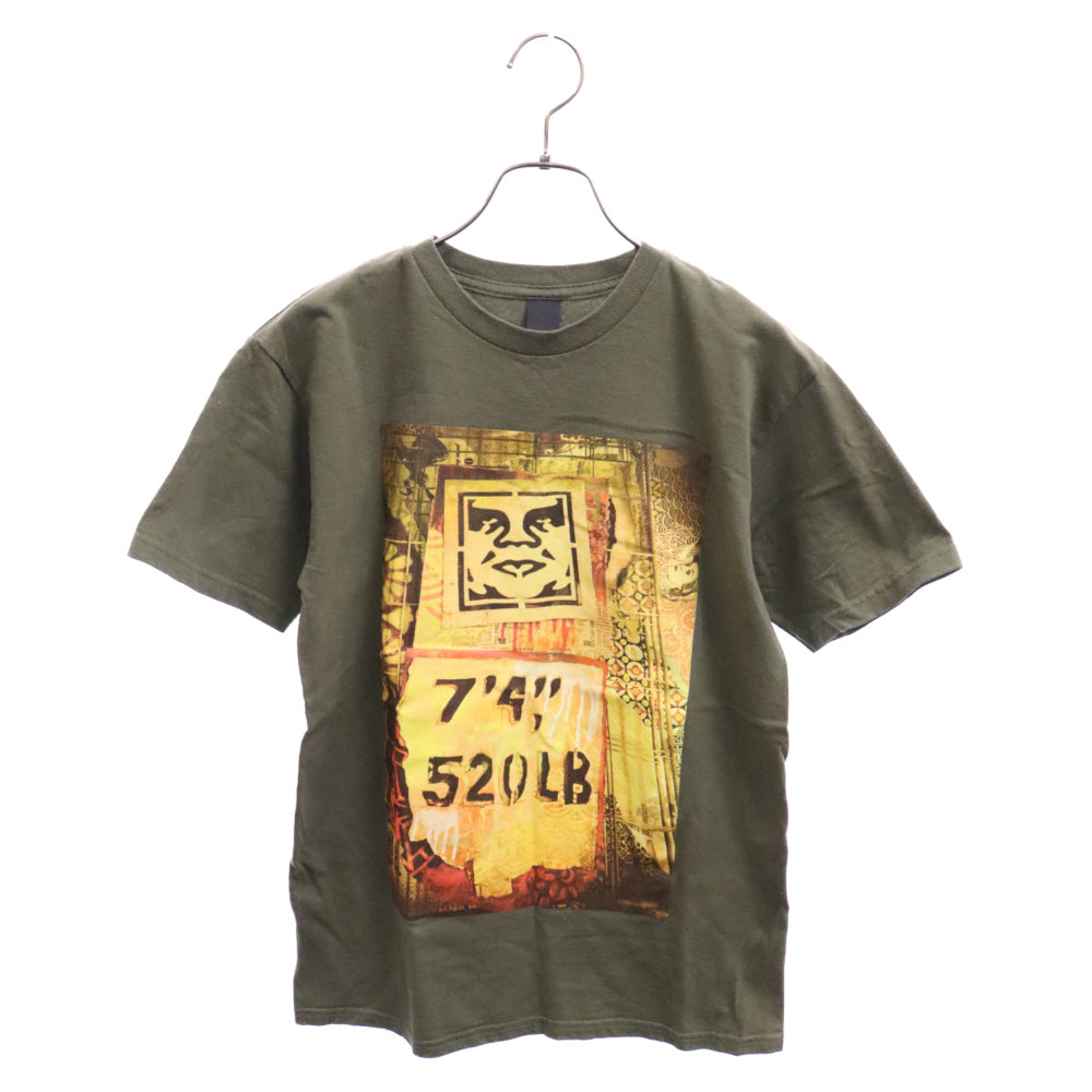 OBEY(オベイ) プリント クルーネック 半袖Tシャツ カットソー カーキ