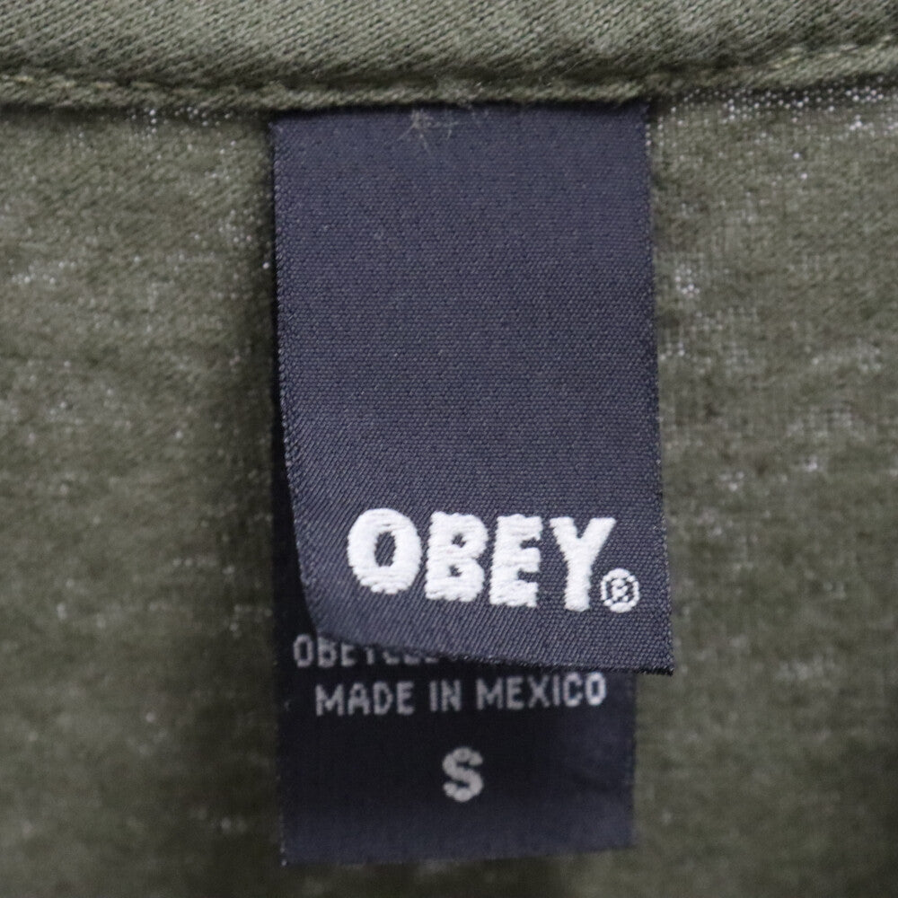 OBEY(オベイ) プリント クルーネック 半袖Tシャツ カットソー カーキ