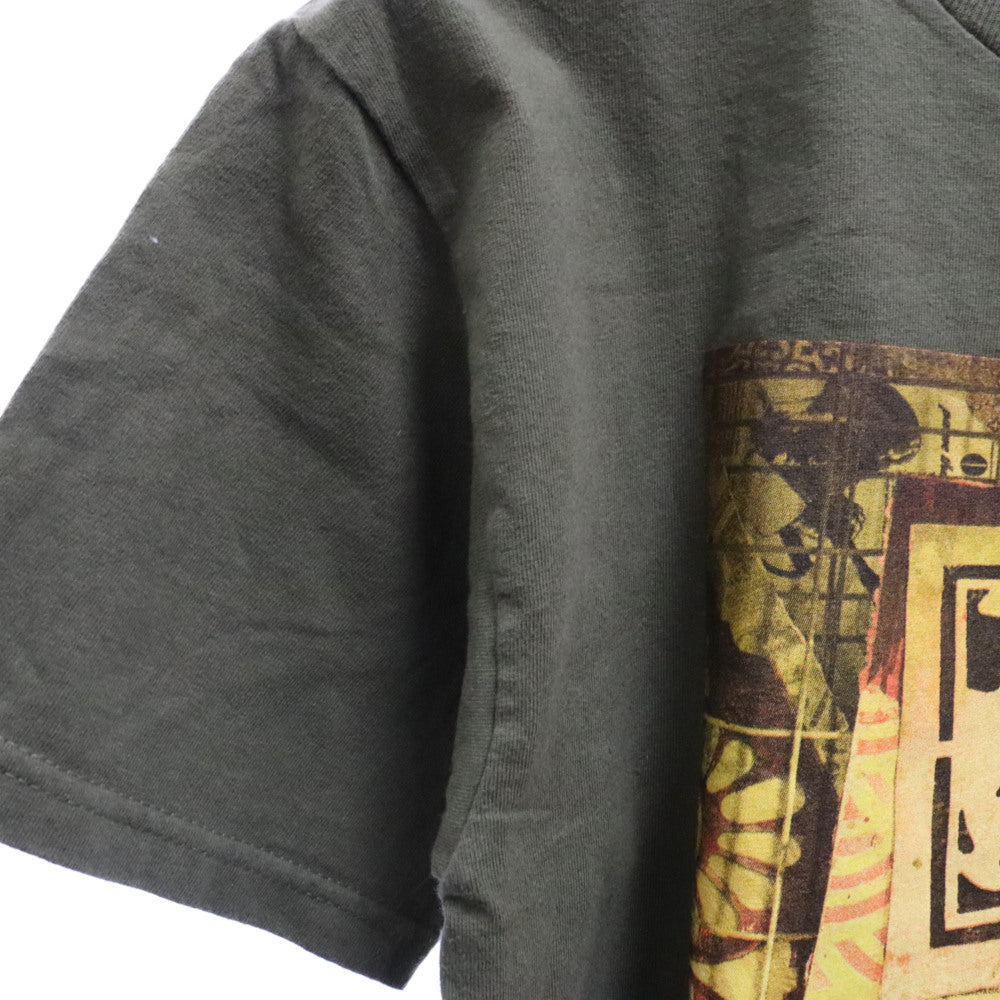 OBEY(オベイ) プリント クルーネック 半袖Tシャツ カットソー カーキ