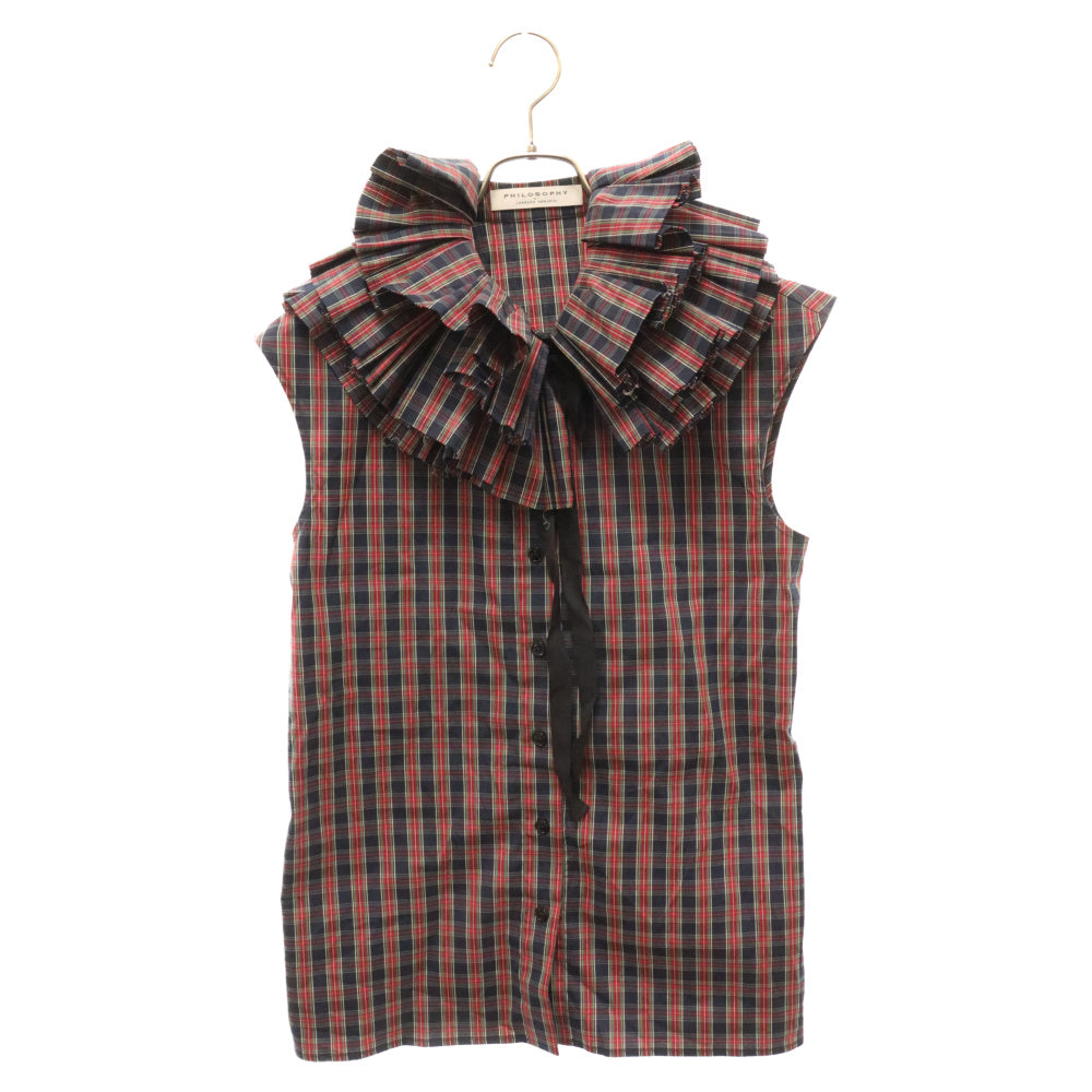 PHILOSORHY(フィロソフィー) Check No sleeve Shirts 212G A02145723 チェック柄 ノースリーブ シャツ レディース ネイビー/レッド