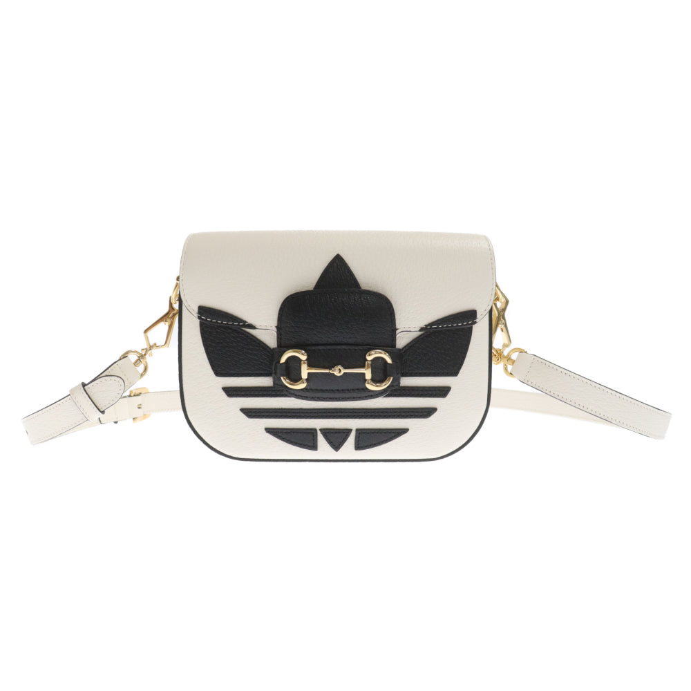 GUCCI(グッチ) ×adidas アディダス ロゴ ホースビット レザーショルダーバッグ ホワイト/ブラック 658574