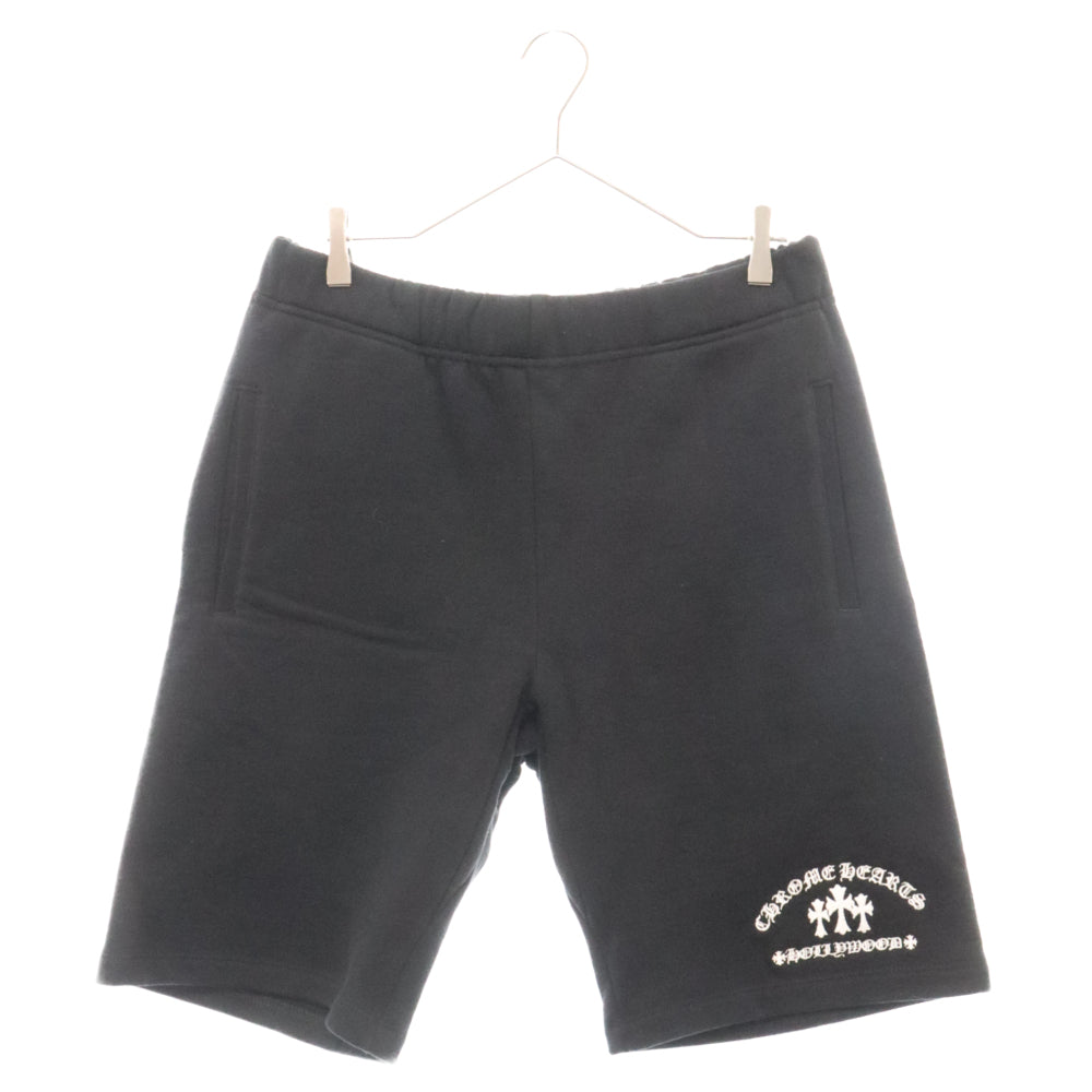 CHROME HEARTS(クロムハーツ) Y NOT Cemetery Cross Sweat Shorts ワイノット セメタリークロス 刺繍 ハーフスウェットパンツ ショーツ ブラック