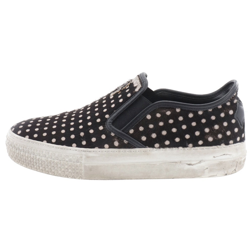CHROME HEARTS(クロムハーツ) SLIP ON BLK CALF ドット柄 スリッポン CHプラスレザーパッチダガー付レザー ローカット スニーカー ブラック