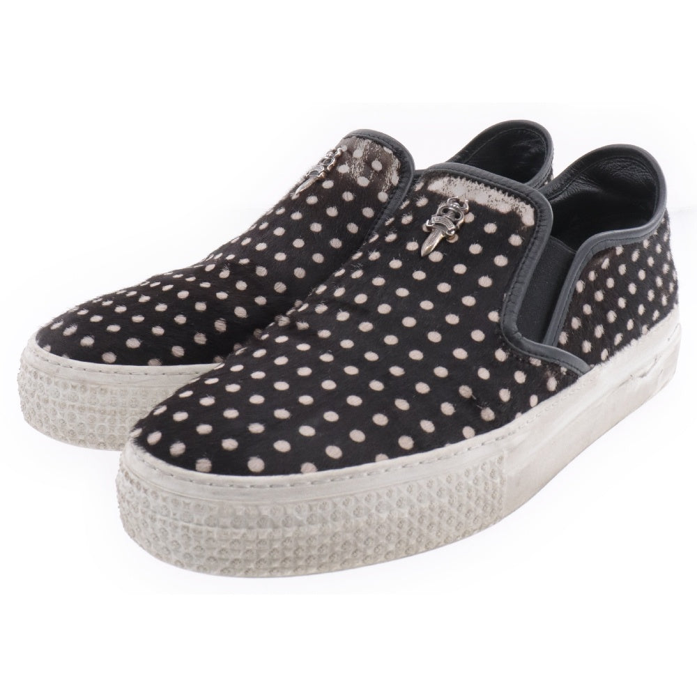 CHROME HEARTS(クロムハーツ) SLIP ON BLK CALF ドット柄 スリッポン CHプラスレザーパッチダガー付レザー ローカット スニーカー ブラック