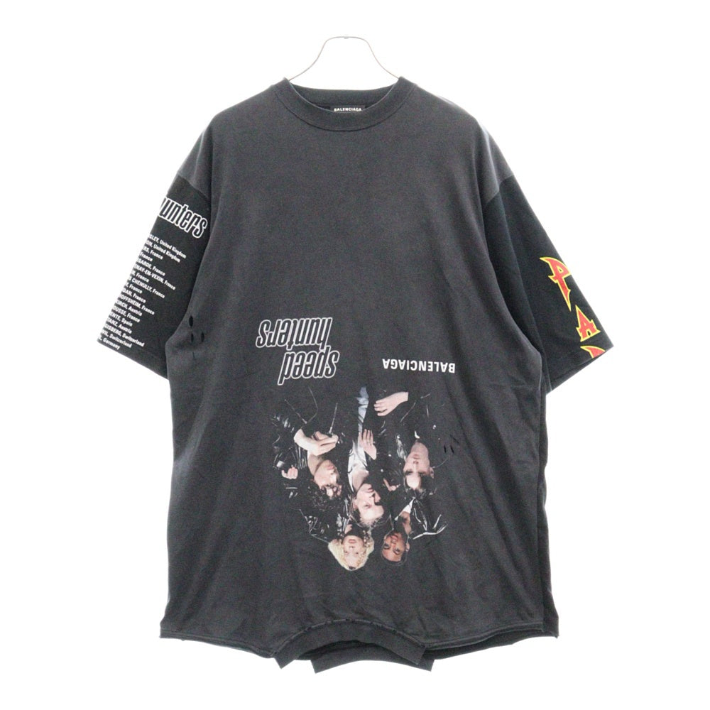 BALENCIAGA(バレンシアガ) 22SS スピード ハンター 再構築ダメージ加工 アップサイドダウン クルーネック 半袖Tシャツ カットソー 698811 TMVC9 ブラック
