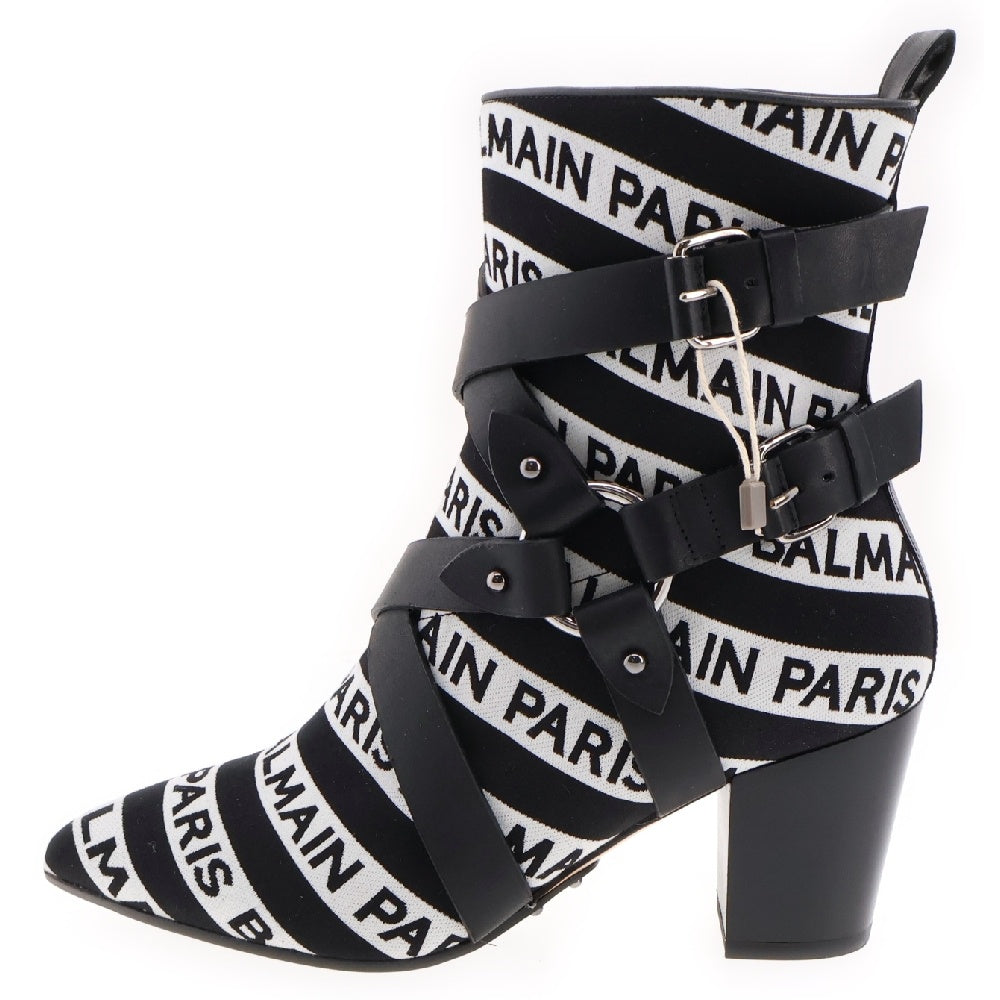 BALMAIN(バルマン) Jiliy Logo Striped Ankie Boots ジリーロゴ ストライプド アンクル ブーツ レディース ブラック