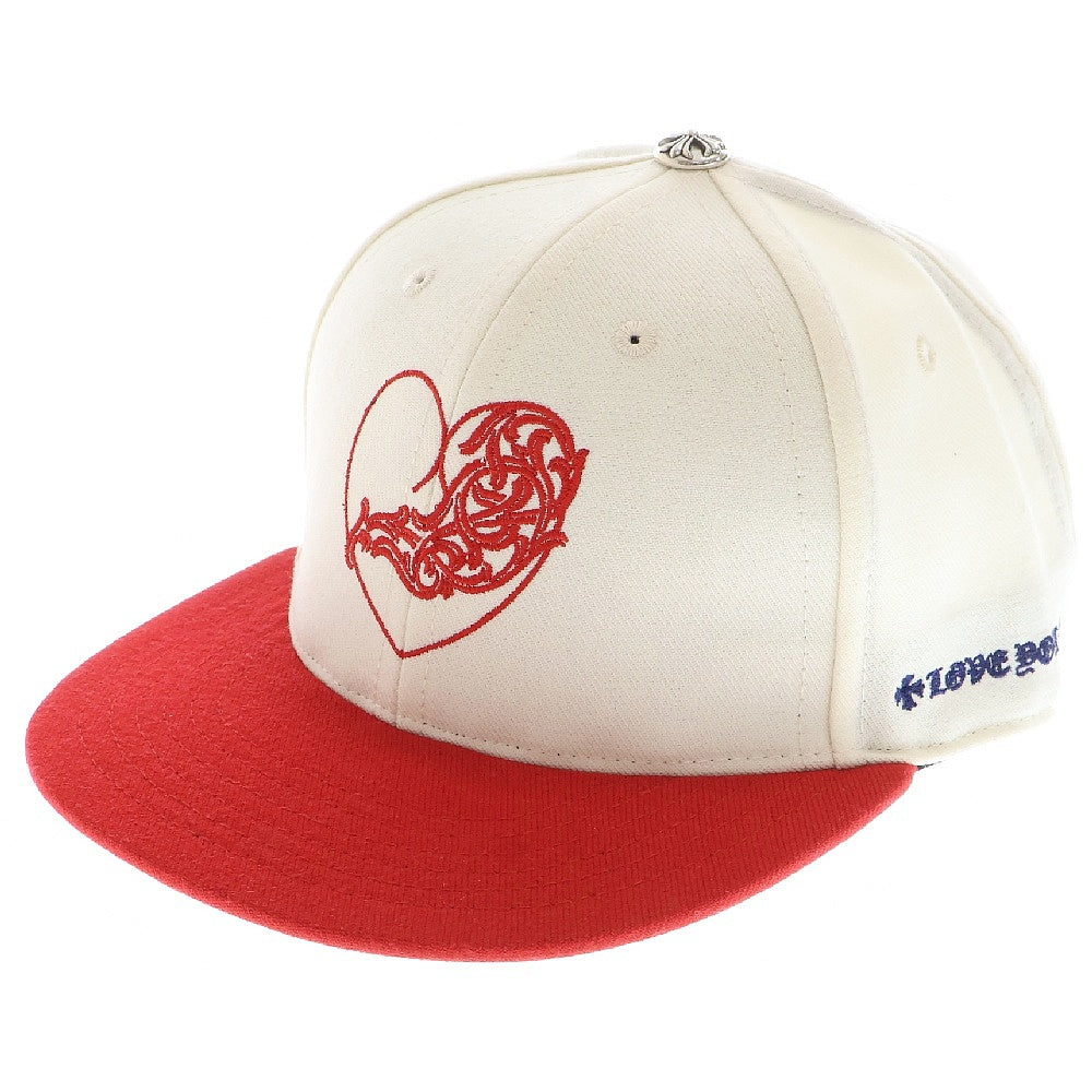 CHROME HEARTS(クロムハーツ) CH HAT ハートロゴ刺繍ベースボールキャップ帽子 ホワイト/レッド 国内ギャラ有