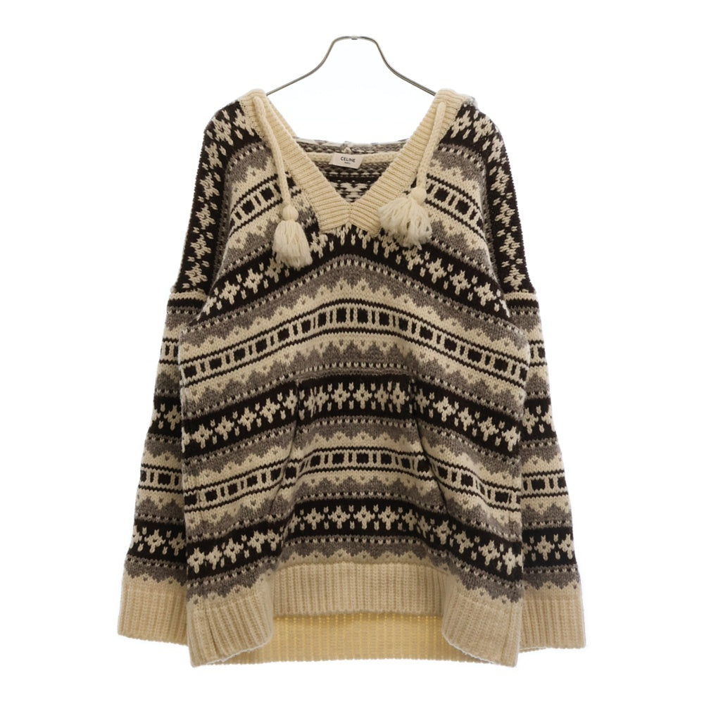 CELINE(セリーヌ) 21AW Oversized Baja Pullover オーバーサイズ バハ プルオーバーニットパーカー 2A80R107O ホワイト/ブラウン