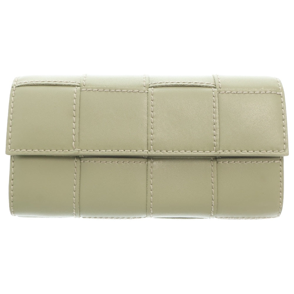 BOTTEGA VENETA(ボッテガヴェネタ) 日本限定 ステッチカセット イントレチャート レザーフラップロングウォレット 長財布 カーキ