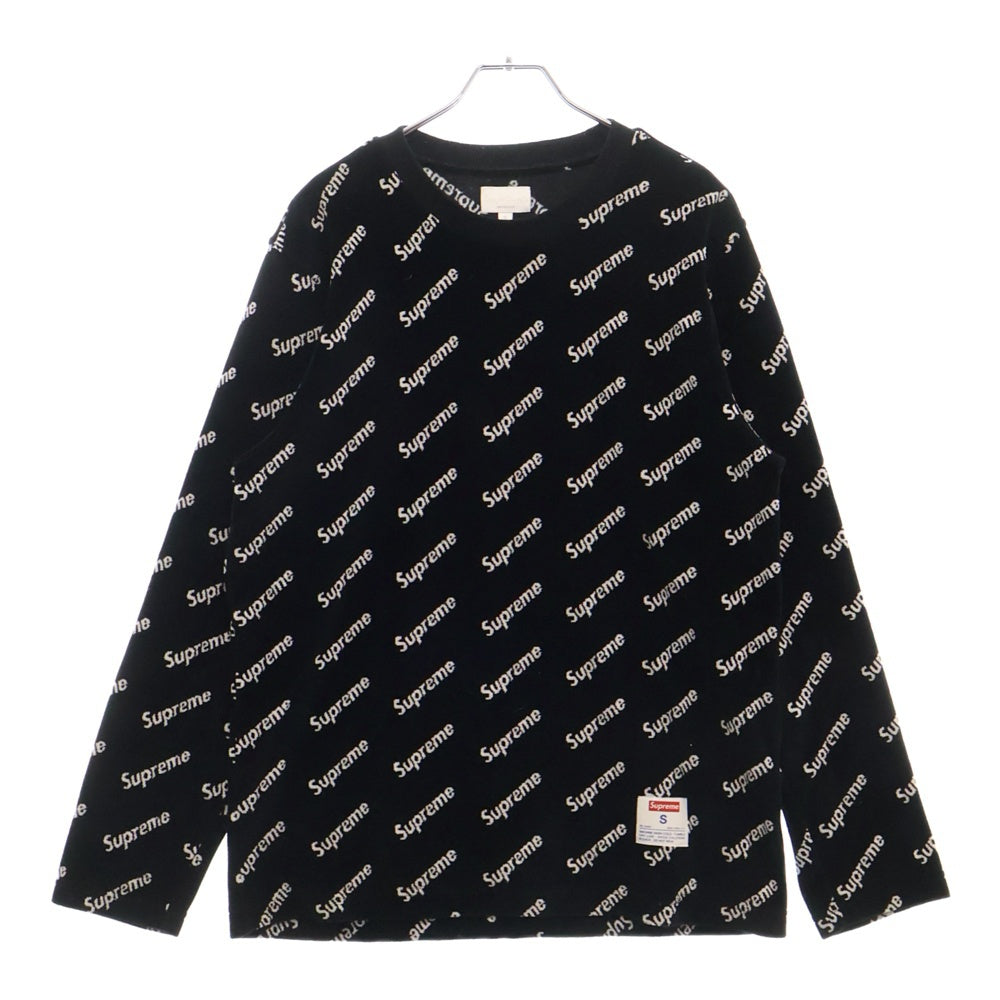 SUPREME(シュプリーム) 17AW Velour Diagonal Logo L/S Top ベロアダイアゴナルロゴ ロングスリーブTシャツ ブラック