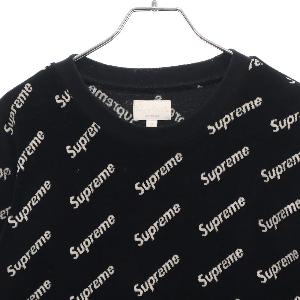 SUPREME(シュプリーム) 17AW Velour Diagonal Logo L/S Top ベロアダイアゴナルロゴ ロングスリーブTシャツ ブラック