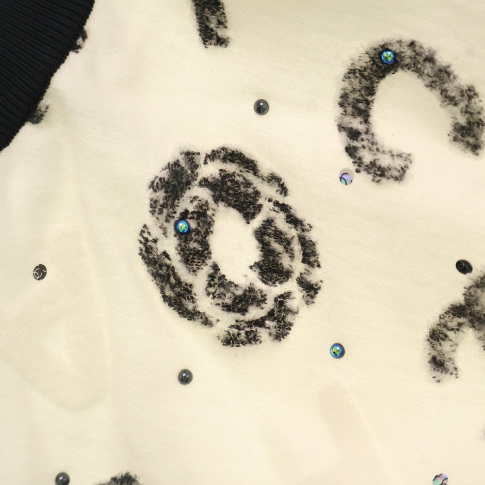 CHANEL(シャネル) 22SS Runway Cropped Tops 総柄 ランウェイ クロップド ノースリーブ カットソー ブラック/ホワイト レディース