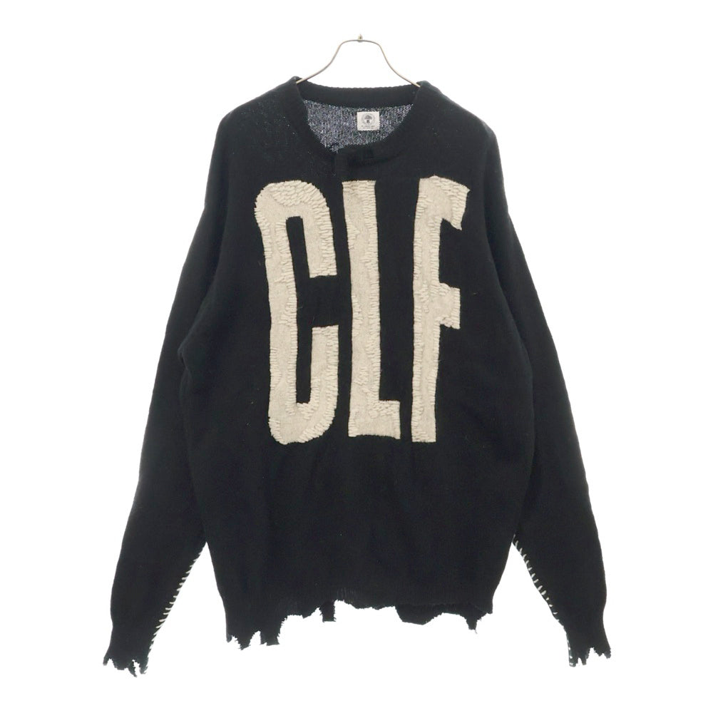 SAINT MICHAEL(セントマイケル) 22AW CLF MEN KNIT フロントデザイン ニットセーター ダメージ加工 デストロイ加工 ブラック SM-A22-0000-033