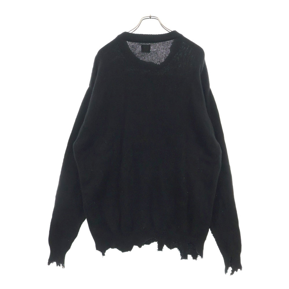 SAINT MICHAEL(セントマイケル) 22AW CLF MEN KNIT フロントデザイン ニットセーター ダメージ加工 デストロイ加工 ブラック SM-A22-0000-033