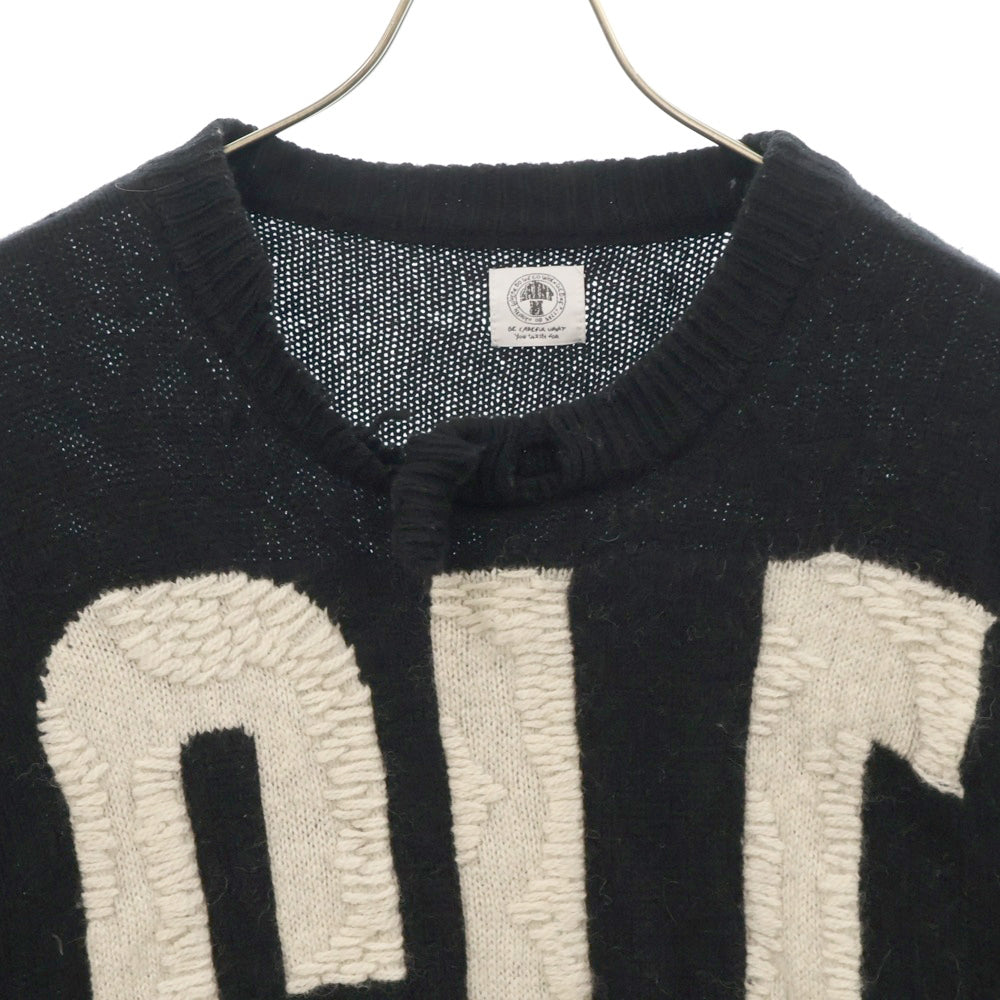 SAINT MICHAEL(セントマイケル) 22AW CLF MEN KNIT フロントデザイン ニットセーター ダメージ加工 デストロイ加工 ブラック SM-A22-0000-033