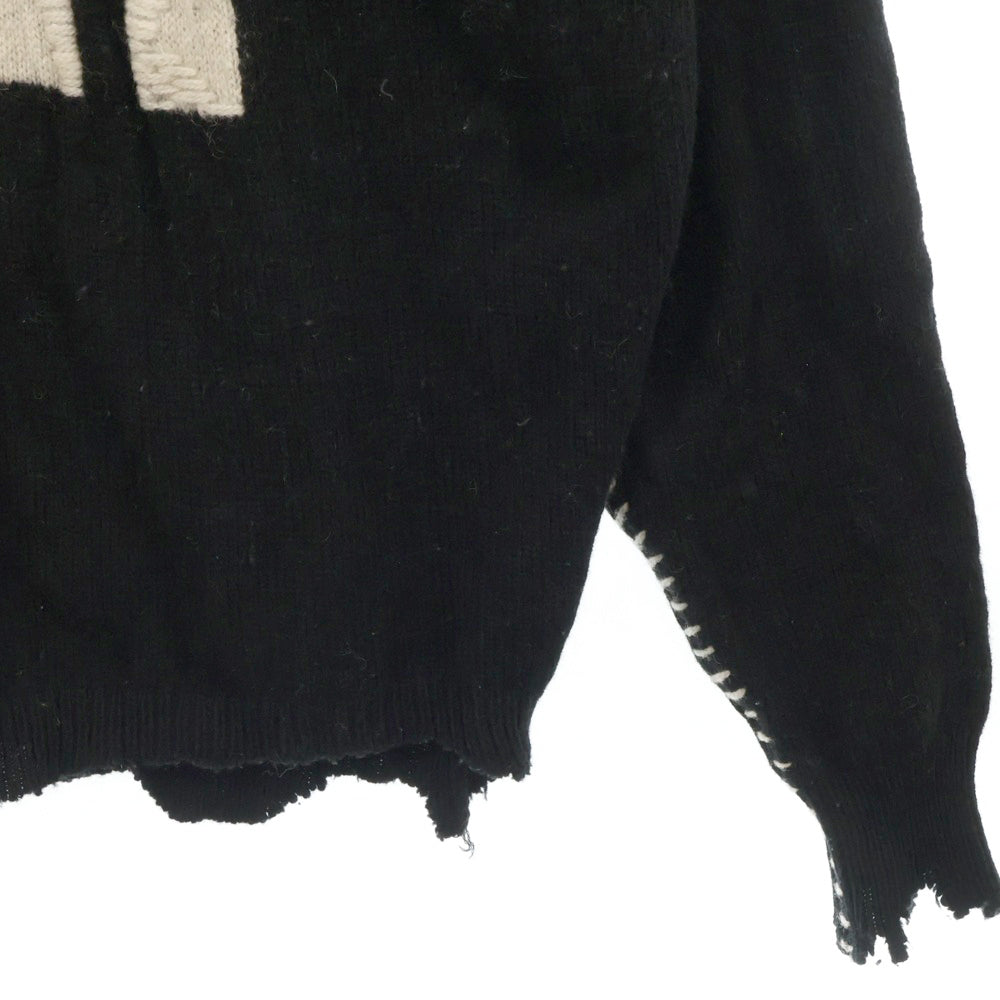 SAINT MICHAEL(セントマイケル) 22AW CLF MEN KNIT フロントデザイン ニットセーター ダメージ加工 デストロイ加工 ブラック SM-A22-0000-033