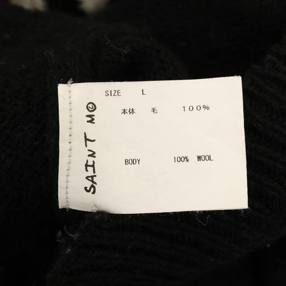 SAINT MICHAEL(セントマイケル) 22AW CLF MEN KNIT フロントデザイン ニットセーター ダメージ加工 デストロイ加工 ブラック SM-A22-0000-033