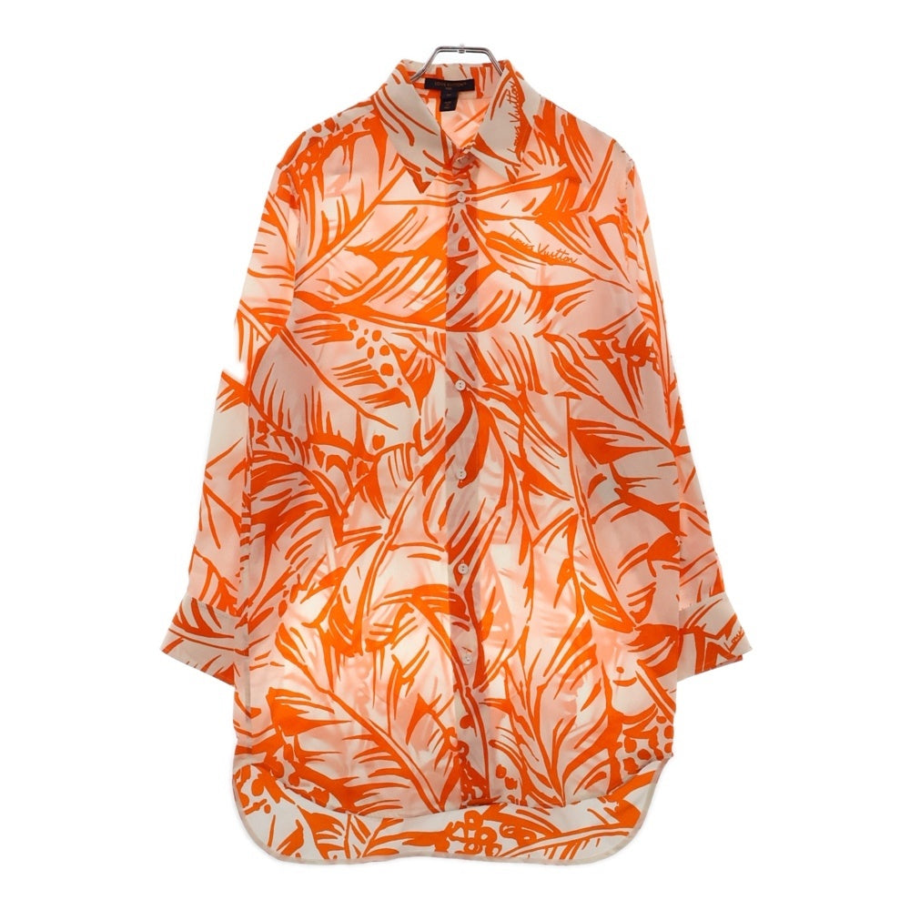 LOUIS VUITTON(ルイヴィトン) 24AW パームプリント 総柄 シルク 長袖シャツ オレンジ/ホワイト レディース RM242WW LSU FRBL33 1AFSAU