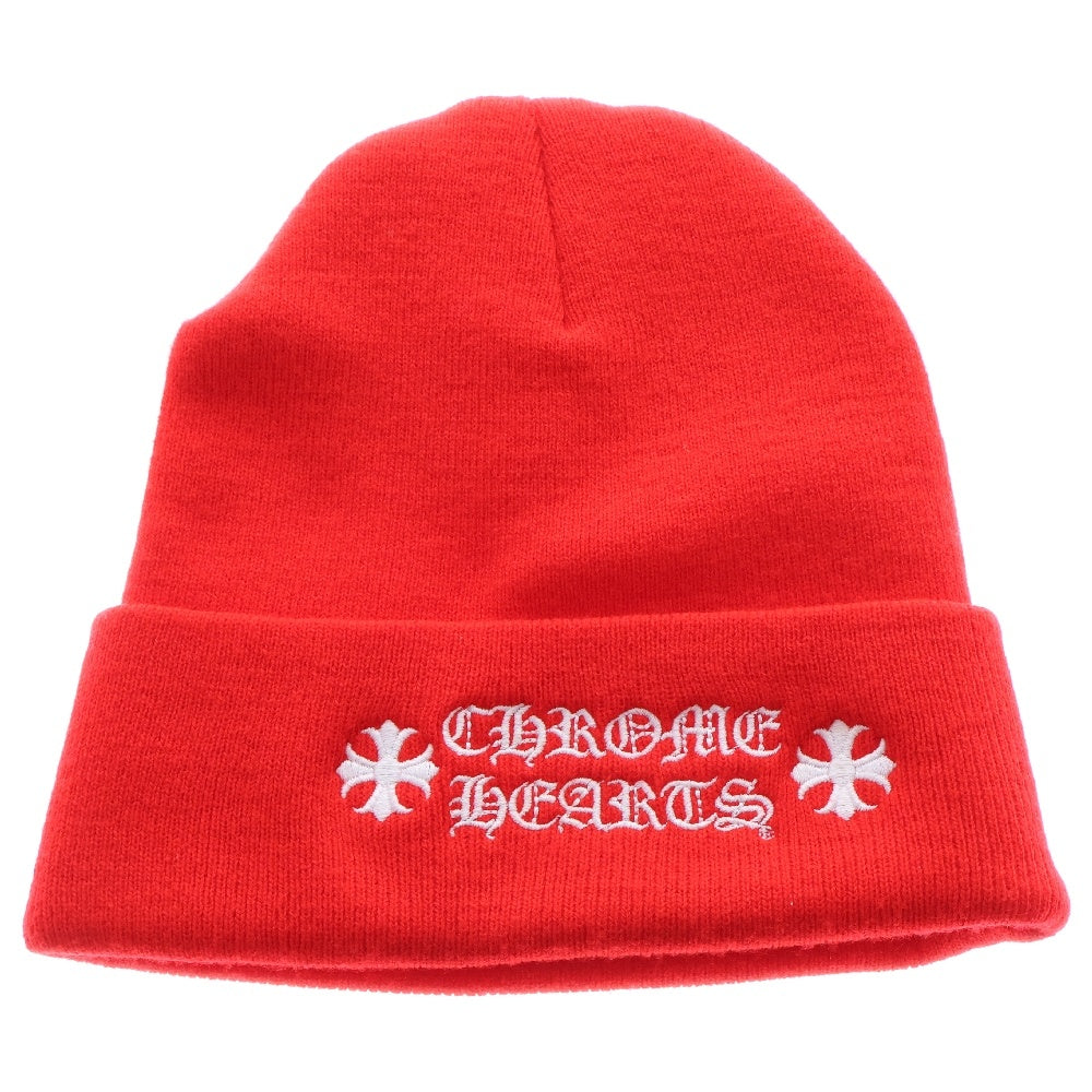 CHROME HEARTS(クロムハーツ) WOOL WATCH CAP ウールワッチキャップ ロゴ刺繍 アクリルビーニー ニットキャップ 帽子 レッド