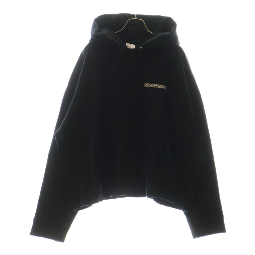 READY MADE(レディメイド) 24AW BIG HOODIE LOGO RE-CO-BK-00-00-285 ロゴ刺繍フーディ プルオーバースウェットパーカー ブラック