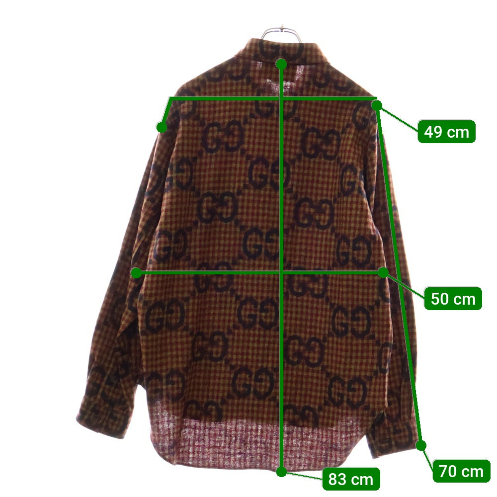 GUCCI(グッチ) マキシ GG ギンガムウール 長袖シャツ 総柄 ブラウン/レッド 756842 ZAOBM
