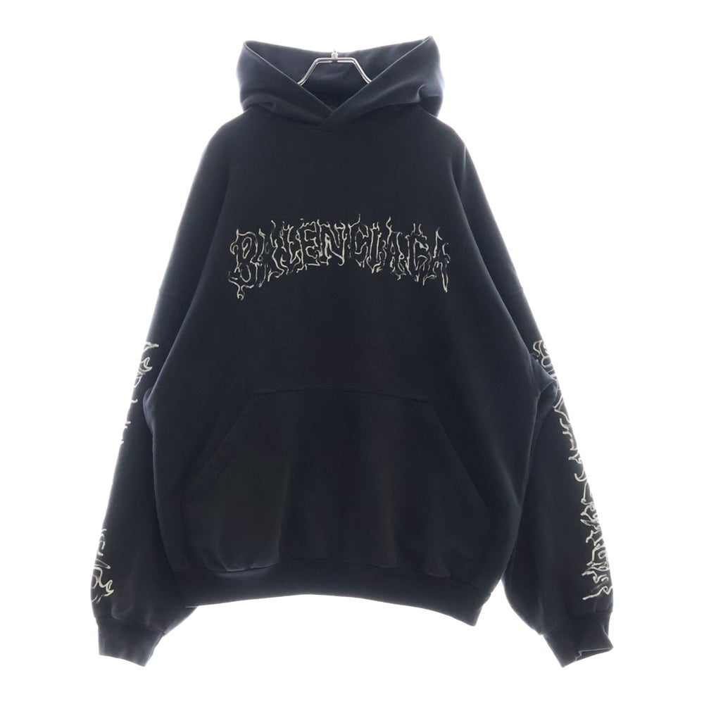 BALENCIAGA(バレンシアガ) 24SS DIY METAL OUTLINE HOODIE 739024 TPV04 メタルロゴ プリント プルオーバーパーカー フーディー ブラック