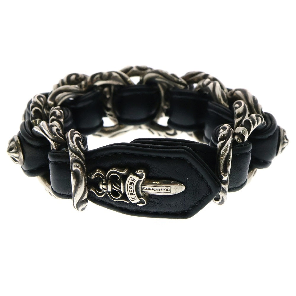 CHROME HEARTS(クロムハーツ) WVN ダブルスクロール レザーブレスレット シルバー/ブラック