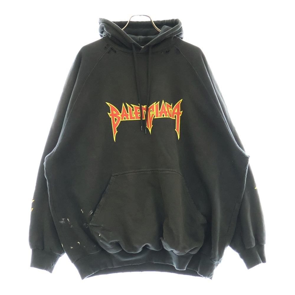 BALENCIAGA(バレンシアガ) 22SS Metal Hoodie Logo バレンシアガ メタルロゴ ペイント加工 スウェット プルオーバーパーカー ブラック 697879 TMV89